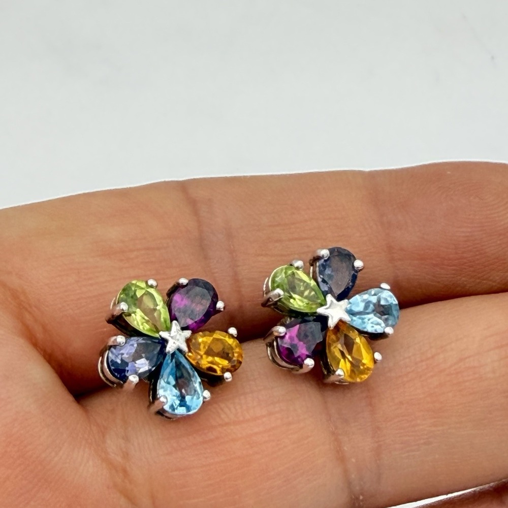Vtg Sterling Silver Multi Color Gemstone Earrings Designer Kellie Ann Shop NBC - Picture 2 of 11